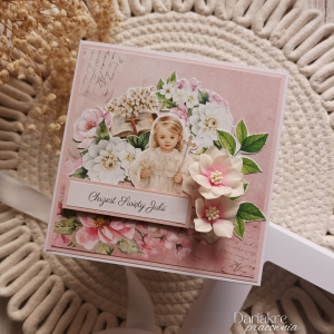 Chrzest Święty, kartka w pudełku z okazji chrztu, różowa, c19