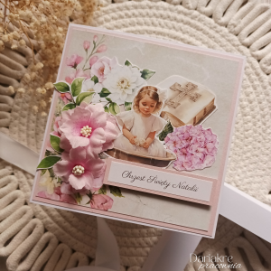 Chrzest Święty, kartka z okazji chrztu, różowa, c17