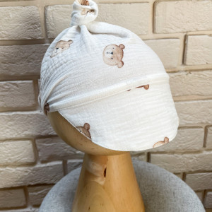 chustka na głowę muślinowa z daszkiem czapka misie