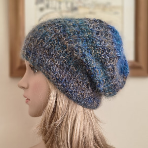 Ciepła, puchata czapka z merino, jedwabiem i moherem