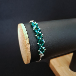 Crystal Square Emerald - Delikatna bransoletka z kryształów Preciosa