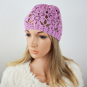 Czapka handmade fiolet