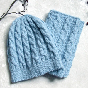 Czapka i Komin - błękit, 100% alpaki