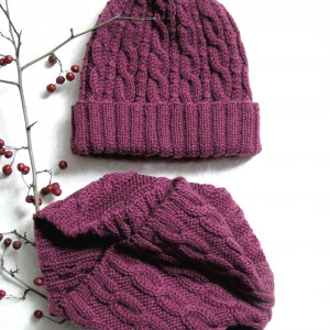 Czapka i Komin - ciemny róż, 100% wełny