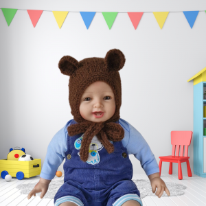 Czapka Miś z alpaki i merynosa – handmade, czekoladowy brąz