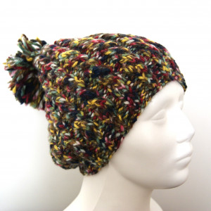 CZAPKA ręcznie robiona na drutach z wełny NAKO Pop Mix