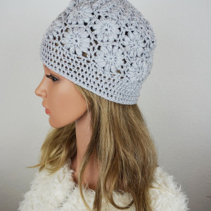 Czapka ręcznie robiona popielata