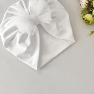 Czapka turban  kokarda tiul biel chrzest wiosna jesień