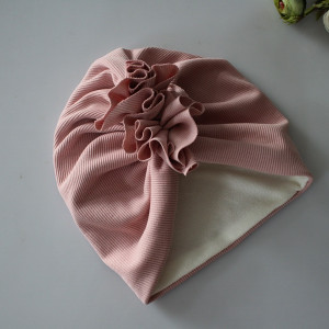 Czapka turban zimowy prążek brudny róż polar