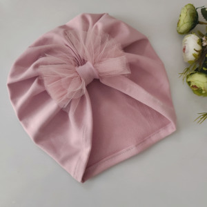 Czapka z kokarda tiul brudny róż  wiosna/jesień