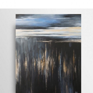 Czarna abstrakcja ze złotem -obraz akrylowy formatu 50/40 cm