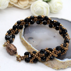 czarno-złota delikatna bransoletka z kryształków