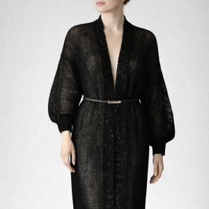 Czarny ażurowy kardigan z efektem “bling-bling” z bawełny tasiemkowej