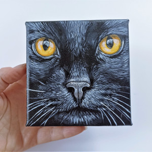 Czarny kot - kwadratowy obraz 10x10cm, akryl