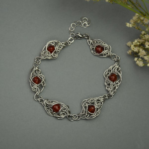 Czerwona bransoletka karneol wire wrapping