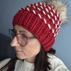 Czerwona wełniana czapka damska-100% Merino