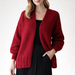 Czerwony krótki kardigan wykonany z bawełny i wełny, gotowy do wysyłki