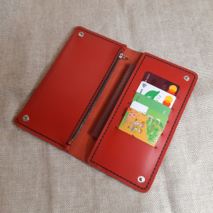 Czerwony skórzany portfel/portmone ręcznie robiony