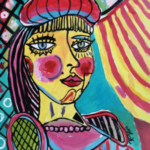 dama obraz  kolorowy portret kubizm