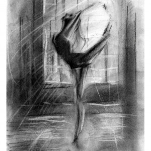DANCE 6 - SERIA TANIEC (A4) - baletnica rysunek grafika węglem