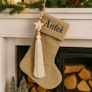 Dekoracja świąteczna skarpeta Mikołaja z haftowanym imieniem