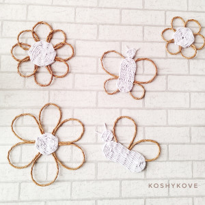 Dekoracje ścienne kpl 5szt boho kwiaty motylki