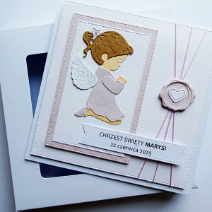 Delikatna kartka z aniołkiem-dziewczynką  na Chrzest