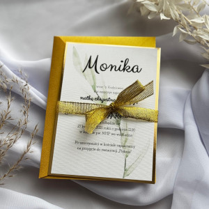Delikatne zaproszenia w złocie na komunie fakturowane hit