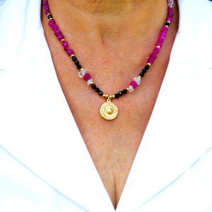 Delikatny naszyjnik z różowego turmalinu i spinelu