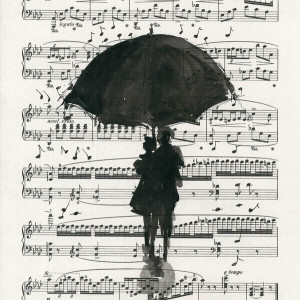 "Deszcz to muzyka" rysunek czarnym tuszem