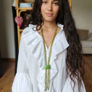 Długi Naszyjnik Boho z Zielonych Szklanych Korali - Ręcznie Pleciony