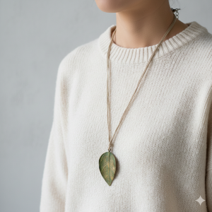 Długi naszyjnik z liściem