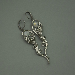 Długie kolczyki kamień księżycowy wire wrapping 2