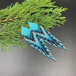 długie kolczyki koralikowe etno turkusowe #1019