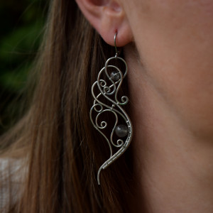 Długie kolczyki labradoryt wire wrapping oryginalne I