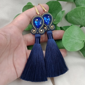 Długie kolczyki sutasz frędzle chwosty granatowe złote