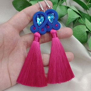 Długie kolczyki sutasz soutache chwosty turkusowe różowe