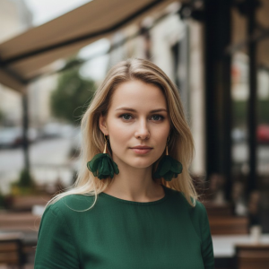 długie kolczyki - szyfonowe kwiatki -  zielone