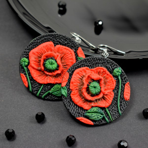 Długie kolczyki wiszące czerwone maki