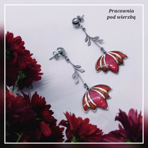 Długie kolczyki wiszące stal ręcznie malowane kwiaty kwiat lotosu