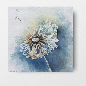 Dmuchawiec-akwarela formatu 20/20 cm