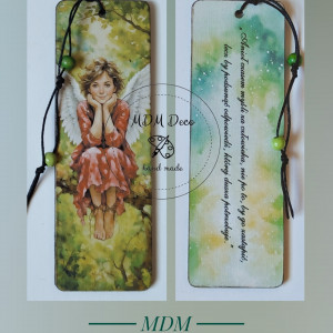 Drewniana zakładka dwustronna - Anioł 7