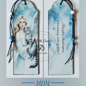 Drewniana zakładka dwustronna - Anioł z kotem