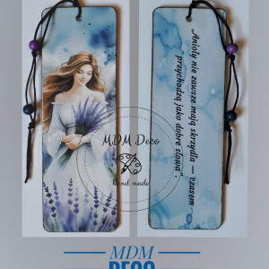 Drewniana zakładka dwustronna - Anioł z lawendą