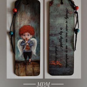 Drewniana zakładka dwustronna - Aniołek 8