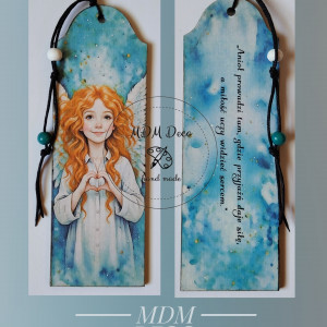 Drewniana zakładka dwustronna - Aniołek z sercem