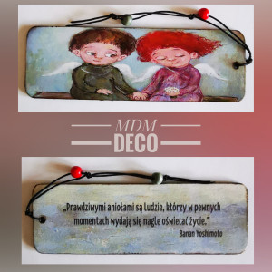 Drewniana zakładka dwustronna - Aniołki