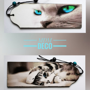 Drewniana zakładka dwustronna - kot 1