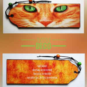 Drewniana zakładka dwustronna - kot 5
