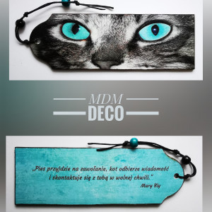 Drewniana zakładka dwustronna - kot 6